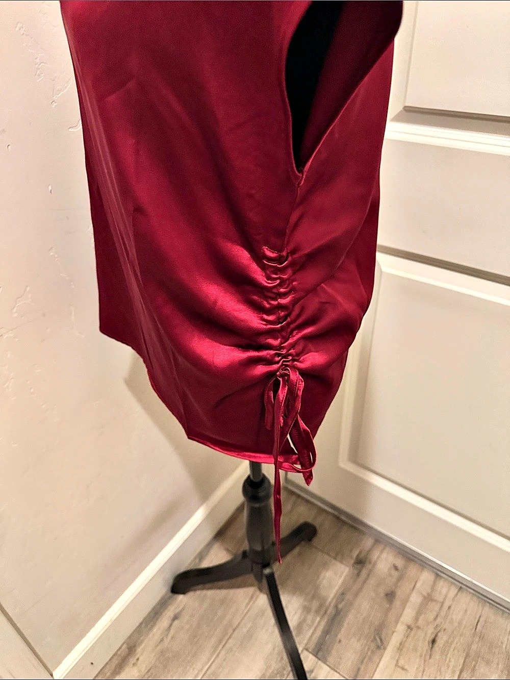 Red Satin-Look Ruched Blouse - Picture 5 of 6